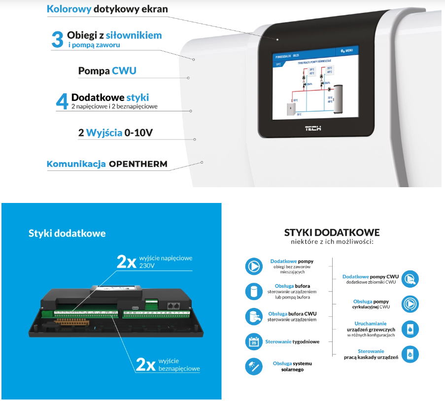 Sterownik obsługujący do trzech zaworów w standardzie z obsługą systemu solarnego